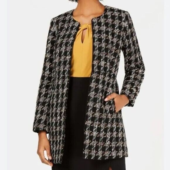 Nine West Black Colorful Tweed Houndstooth Topper Jacket 2 - Picture 1 of 6